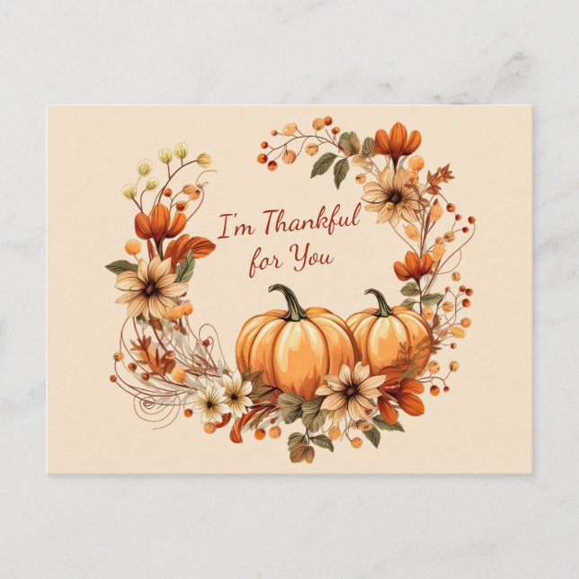 Dankenswerter Kürbis und Blume im Herbst Postkarte (Vorderseite)