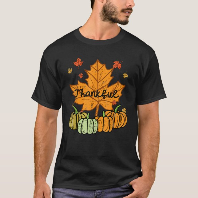 Dankenswerter Leaf Pumpkin Niedlicher Erntedank Fa T-Shirt (Vorderseite)
