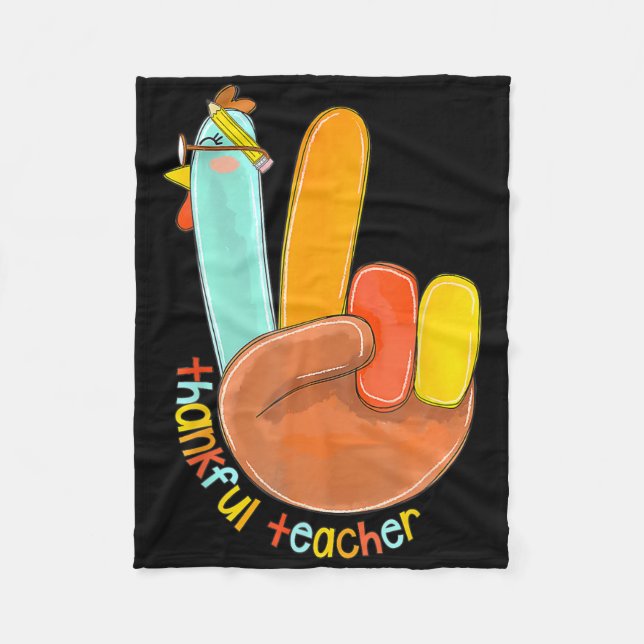 Dankenswerter Lehrer Funny Erntedank Peace Hand Si Fleecedecke (Vorderseite)