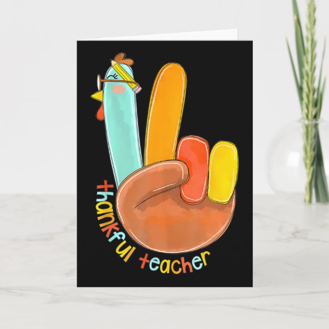 Dankenswerter Lehrer Funny Erntedank Peace Hand Si Karte (Vorderseite)