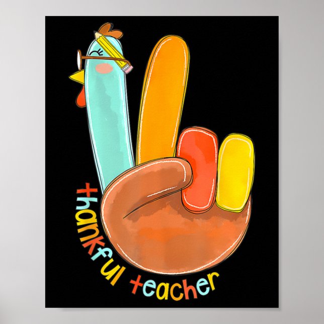 Dankenswerter Lehrer Funny Erntedank Peace Hand Si Poster (Vorne)