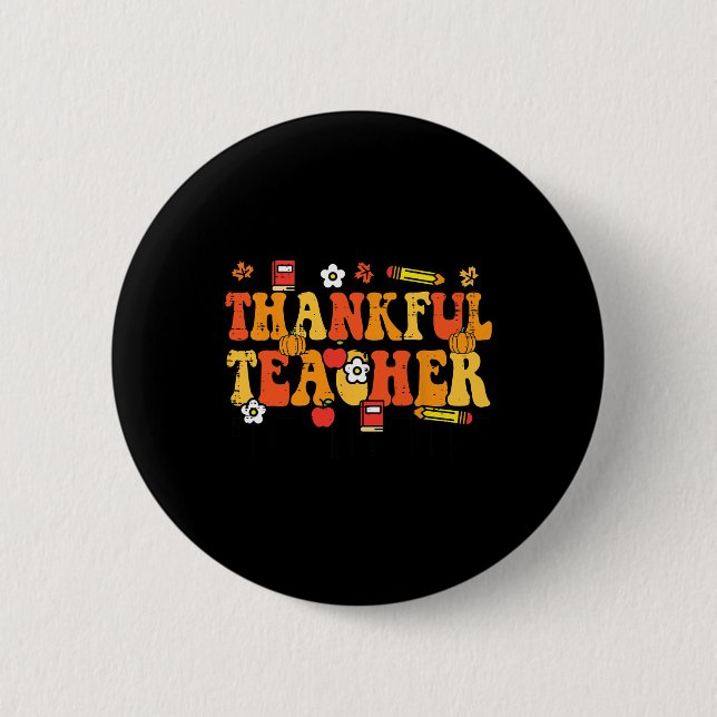 Dankenswerter Lehrer Retro Groovy Erntedank Wo fäl Button (Vorderseite)