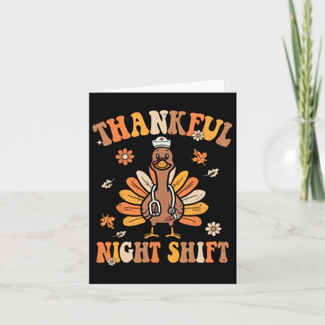 Dankenswerter Night Shift Nurse Groovy Erntedank T Karte (Vorderseite)