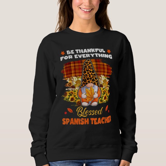 Dankenswerter spanischer Lehrer Gnome Fall Danke Sweatshirt (Vorderseite)