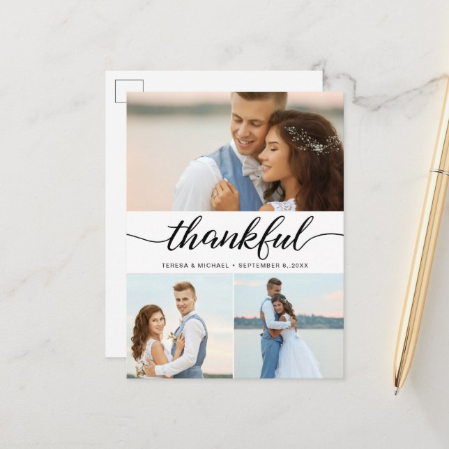 Dankenswertes Hochzeitsskript Foto Vielen Dank Postkarte (Vorderseite/Rückseite Beispiel)