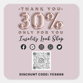 Dankeschön 30 % Rabatt für QR CODE-Logos bei Rosa  Quadratischer Aufkleber