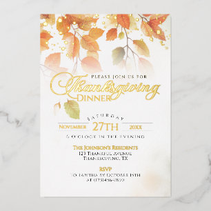 Dankeschön-Abendessen Elegante Herbstblätter Gold Folieneinladung