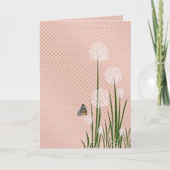 Dankeschön an den Schmetterling auf der Puff-Blume Dankeskarte (Vorderseite)