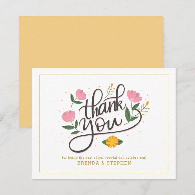 Dankeschön an die Typografie mit Blumenakzenten Einladung (Vorne/Hinten)