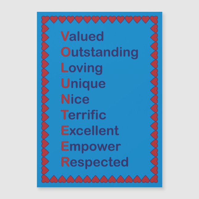 Dankeschön an Freiwillige dank Hearts Red Blue als Magnetkarte (Vorderseite)