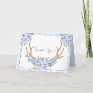 Dankeschön   Blue Gingham BOHO Floral Antlers Dankeskarte