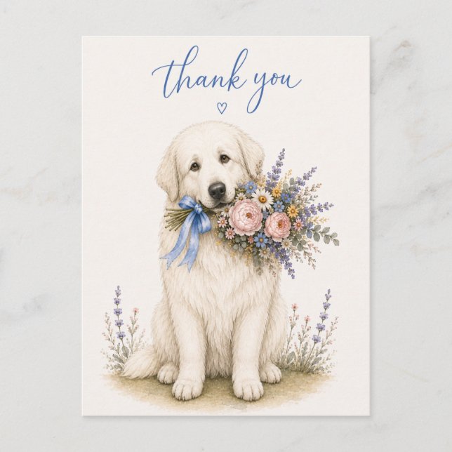 Dankeschön-Blumenstrauß Great Pyrenees Postkarte (Vorderseite)