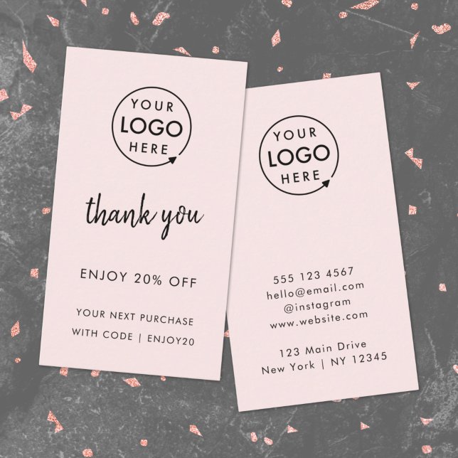 Dankeschön | Blush-Pink-Logo Modernes Geschäft Rabattkarte (Modern minimalist thank you discount cards by Guava - perfect for growing loyalty & repeat business)
