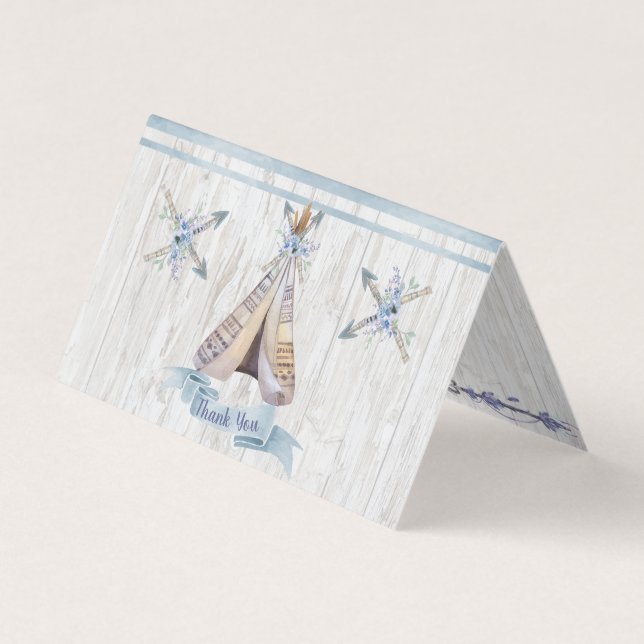 Dankeschön | Boy Baby Blue Shower Boho Chic Teepe Visitenkarten (Vorderseite)