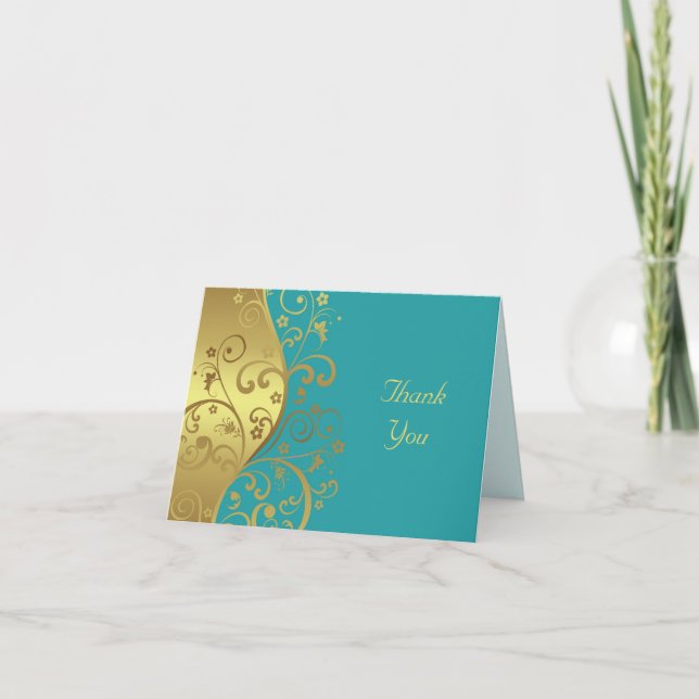 Dankeschön Card - Gold Wirbel & Aquamarin Dankeskarte (Vorderseite)