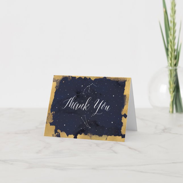 Dankeschön Card, Starry Night Celestial Navy Gold Dankeskarte (Vorderseite)