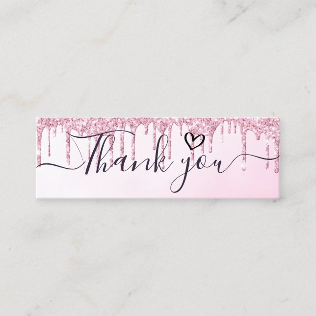 Dankeschön Drehbuch Pink Glitzer einfügen Geschäft Mini Visitenkarte (Vorderseite)