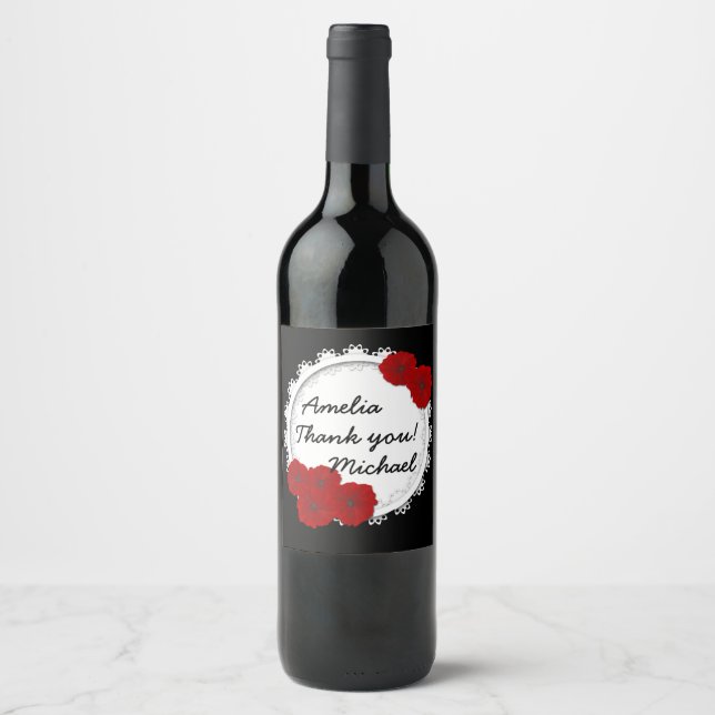 Dankeschön-Etikett, rote Blume Weinetikett (Vorderseite)