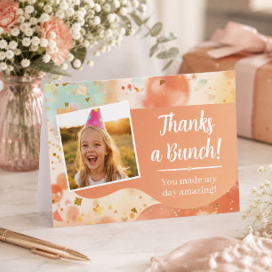 Dankeschön-Foto zum Kindergeburtstag Pastell-Konfe Dankeskarte