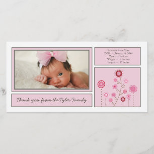 Dankeschön-Fotokarte für Baby Mädchen Pink Garden Dankeskarte