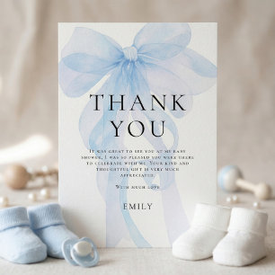 Dankeschön für Baby Shower mit hellblauem Schleife Karte