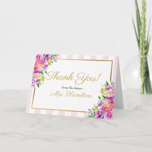 Dankeschön für Brautparty Rosa und Folie Gold Flor Dankeskarte