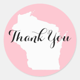 Dankeschön für die Hochzeit in Wisconsin in Rosa, Runder Aufkleber