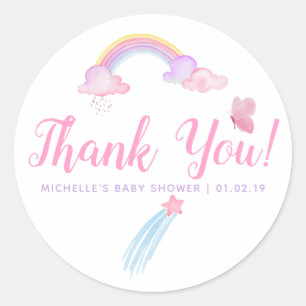 Dankeschön für die Regenbogen-Baby-Mädchen-Party Runder Aufkleber