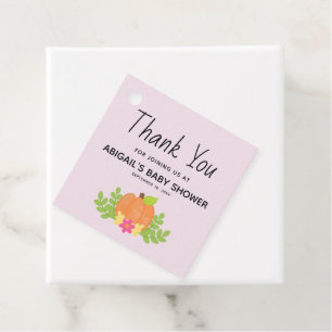 Dankeschön für Herbstorange-Kürbis-Rosa Baby-Party Geschenkanhänger