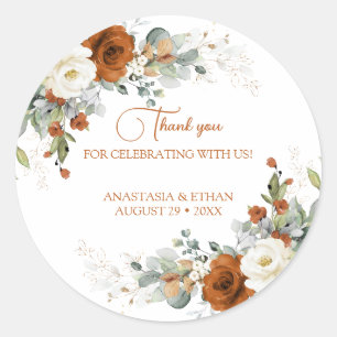 Dankeschön für Hochzeit mit verbrannter orange Blu Runder Aufkleber