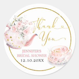 Dankeschön für rosa florale Brautparty-Teeparty Runder Aufkleber