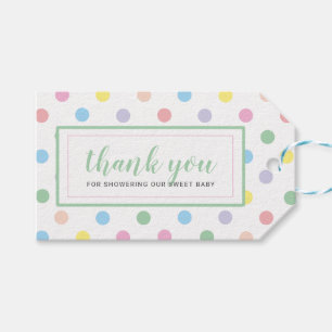Dankeschön für Soft Pastell Punkte Baby Shower Geschenkanhänger