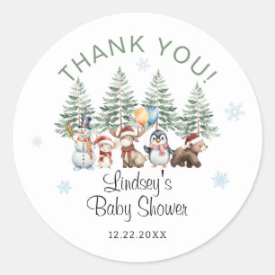 Dankeschön für Winter-Baby-Party Runder Aufkleber