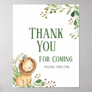 Dankeschön fürs Kommen zur Babyparty Greenery Löwe Poster