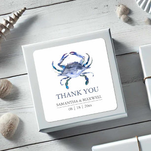 Dankeschön-Geschenk für Blaue Krabben-Hochzeit am  Quadratischer Aufkleber
