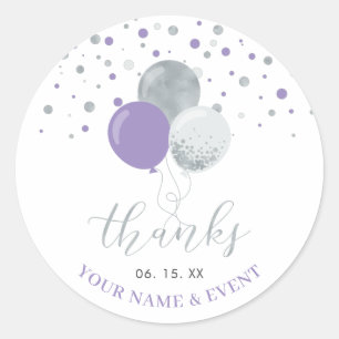 Dankeschön-Geschenk mit silbernen und violetten Ba Runder Aufkleber