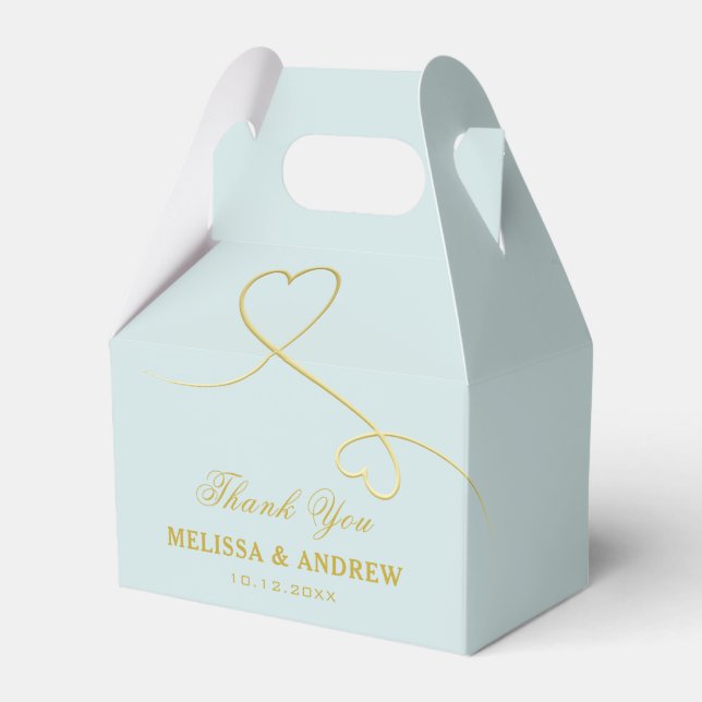Dankeschön | Goldene Herzen | Soft Blue Wedding Geschenkschachtel (Vorderseite)
