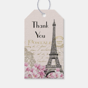 Dankeschön im Vintage-Eiffelturm-Collage-Wildblume Geschenkanhänger