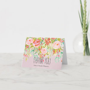 Dankeschön im Wasserfarbenstil mit rosa Blumengart Dankeskarte