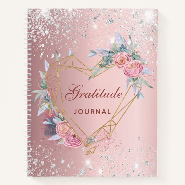 Dankeschön Journal blush pink blumensilber Glitzer Notizbuch (Vorderseite)