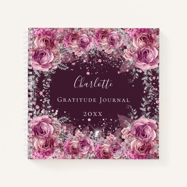 Dankeschön Journal pink burgundy Blumenladen Glitz Notizbuch (Vorderseite)