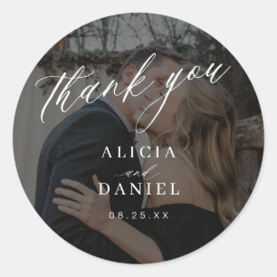Dankeschön-Kalligrafie-Foto-Hochzeit Runder Aufkleber