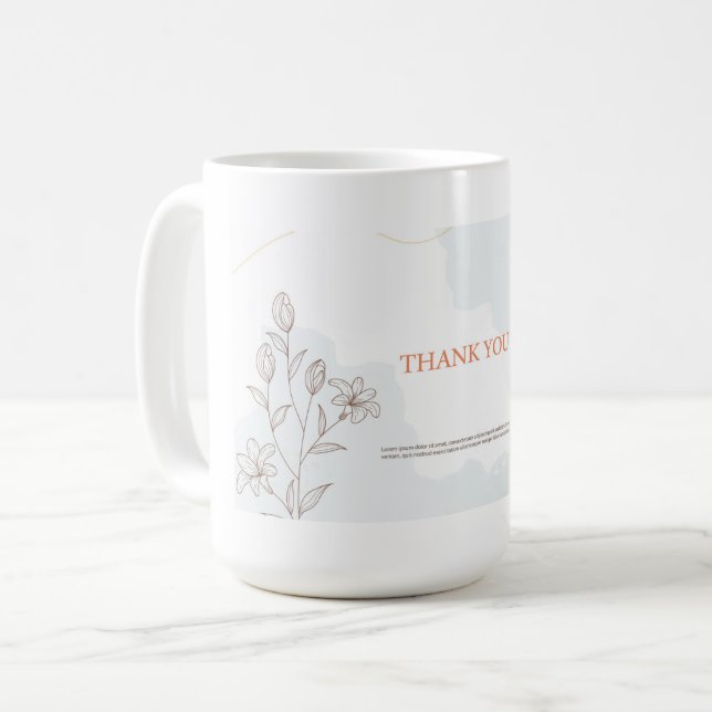 Dankeschön-Karte bei der Mockup-Tasse Kaffeetasse (Vorderseite Links)