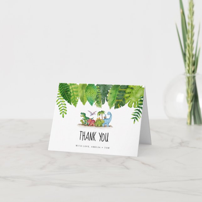 Dankeschön Karte, Dinosaur Themed Baby Dusche Dankeskarte (Vorderseite)