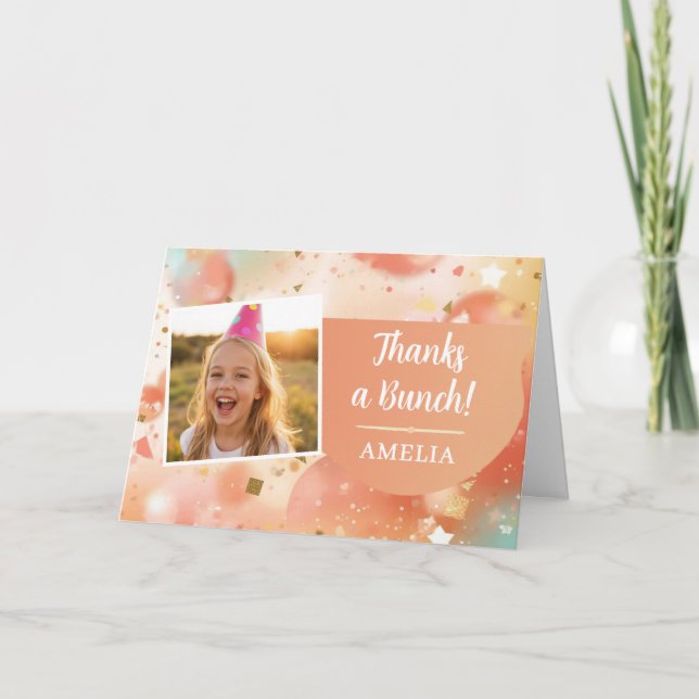 Dankeschön Kindergeburtstag Foto Pastell Konfetti Dankeskarte (Vorderseite)