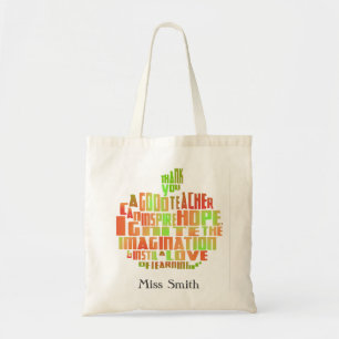Dankeschön Lehrer Geschenk Typografie Zitat Apfel Tragetasche