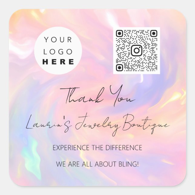Dankeschön Logo QrCode Online Shop Holografie Quadratischer Aufkleber (Vorderseite)