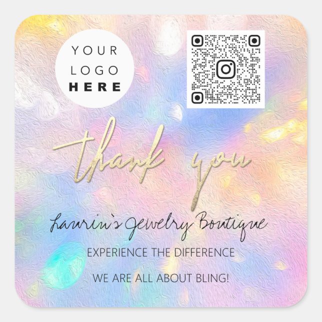 Dankeschön Logo QrCode Online Shop Holografie Quadratischer Aufkleber (Vorderseite)