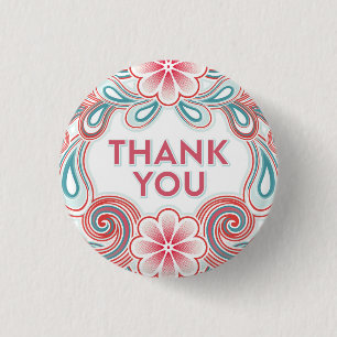 Dankeschön-Muster mit Retro-Blumen und -Schwüngen Button