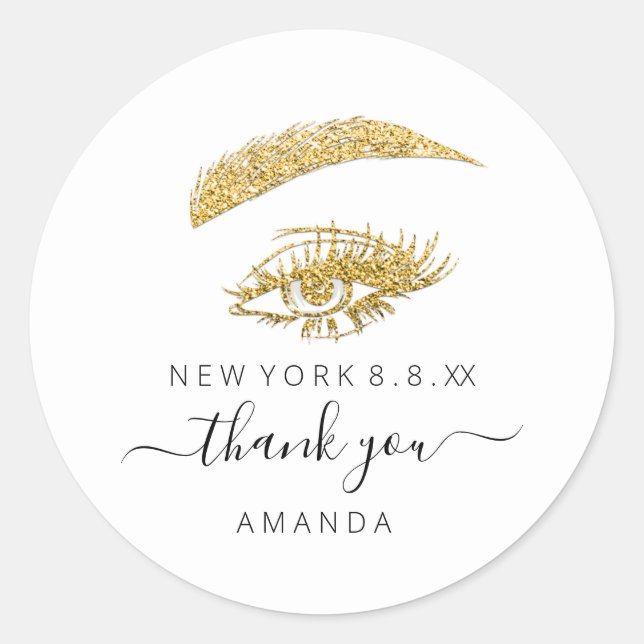 Dankeschön Name Gold Glitzern Lashes Logo White Runder Aufkleber (Vorderseite)
